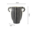GobekUsa Black Check Geometric Striped Ceramic Vase - Handcrafted Floral Arrangement Pot