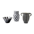 GobekUsa Black Check Geometric Striped Ceramic Vase - Handcrafted Floral Arrangement Pot
