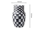 GobekUsa Black Check Geometric Striped Ceramic Vase - Handcrafted Floral Arrangement Pot