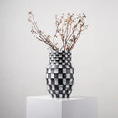 GobekUsa Black Check Geometric Striped Ceramic Vase - Handcrafted Floral Arrangement Pot