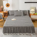 GobekUsa Cotton Plaid Stripe Ruffles Bedding Set with Lace Accents