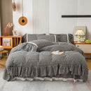 GobekUsa Cotton Plaid Stripe Ruffles Bedding Set with Lace Accents