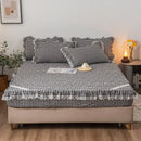 GobekUsa Cotton Plaid Stripe Ruffles Bedding Set with Lace Accents