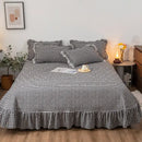 GobekUsa Cotton Plaid Stripe Ruffles Bedding Set with Lace Accents