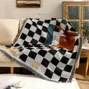 GobekUsa Cozy Plaid Wool Blend Crochet Checkerboard Blanket