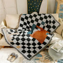 GobekUsa Cozy Plaid Wool Blend Crochet Checkerboard Blanket