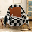 GobekUsa Cozy Plaid Wool Blend Crochet Checkerboard Blanket