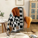 GobekUsa Cozy Plaid Wool Blend Crochet Checkerboard Blanket