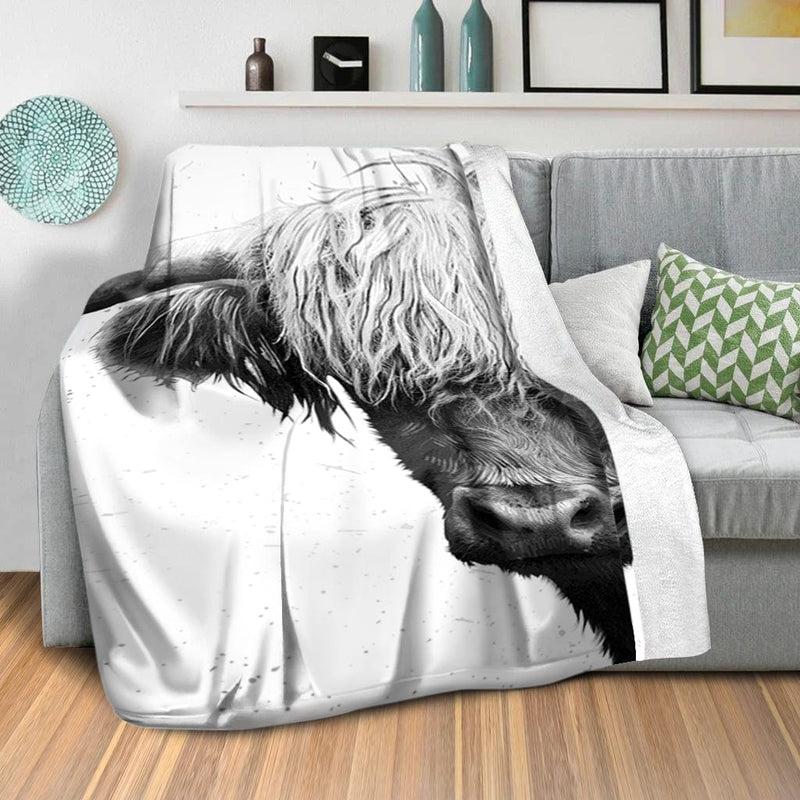 Black and White Highland Cow Blanket