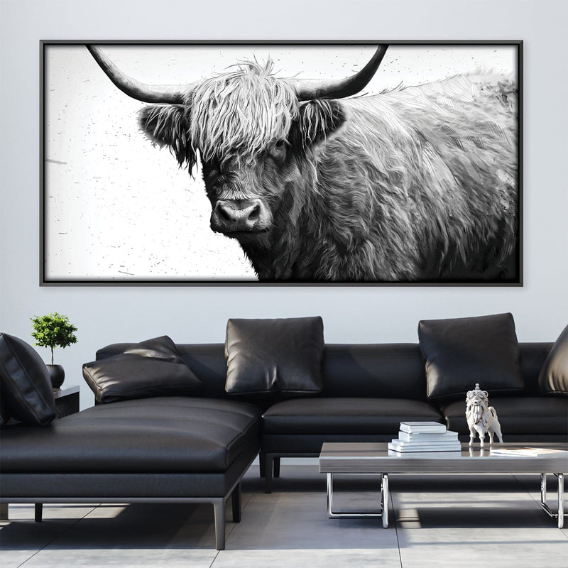 Black and White Highland Cow Canvas