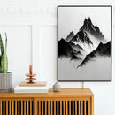Minimalist black & white mountain tree landscape wall art living room by Decorbites