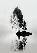 Minimalist black & white mountain tree landscape wall art living room by Decorbites