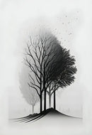 Minimalist black & white mountain tree landscape wall art living room by Decorbites