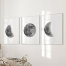Moon Phases Set of 3 Prints. Black and White Lunar Cycle by Wall Art Set