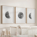 Moon Phases Set of 3 Prints. Black and White Lunar Cycle by Wall Art Set