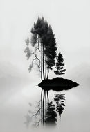 GobekUsa Black and White Mountain Tree Landscape Wall Art