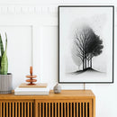 GobekUsa Black and White Mountain Tree Landscape Wall Art