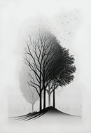 GobekUsa Black and White Mountain Tree Landscape Wall Art