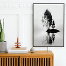 GobekUsa Black and White Mountain Tree Landscape Wall Art