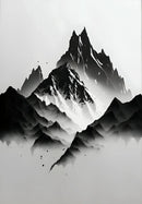 GobekUsa Black and White Mountain Tree Landscape Wall Art