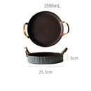 GobekUsa Handmade Porcelain Bowl with Leather Handle - Round Sallow Salad Plate