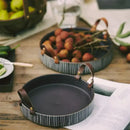 GobekUsa Handmade Porcelain Bowl with Leather Handle - Round Sallow Salad Plate