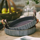 GobekUsa Handmade Porcelain Bowl with Leather Handle - Round Sallow Salad Plate