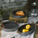 GobekUsa Handmade Porcelain Bowl with Leather Handle - Round Sallow Salad Plate