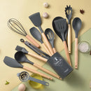 Black and wood silicone kitchen utensil set – kitchen storage box by Decorbites
