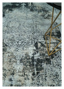 Black Beige Silver Vintage Art Silk Living Room Rug Oriental Medallion Antique Finish by The Rug Decor
