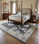 Black Beige and Silver Wool Traditional Oushak Area Rug - Hand Knotted Antique Look by The Rug Decor