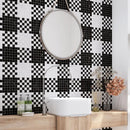 Black, Bianco Dolomiti Multi Finish Checker And Solid Marble Mosaics 12x12