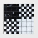 Black, Bianco Dolomiti Multi Finish Checker And Solid Marble Mosaics 12x12