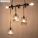GobekUsa Black Birdcage Island Pendant Light with Jute Rope Cord - 5 Bulbs, Factory Metal Design