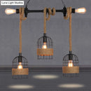 GobekUsa Black Birdcage Island Pendant Light with Jute Rope Cord - 5 Bulbs, Factory Metal Design