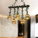 GobekUsa Black Birdcage Metallic Linear Pendant with Rose Vine: 5 Bulbs Rope Island Light Fixture