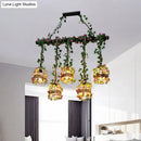 GobekUsa Black Birdcage Metallic Linear Pendant with Rose Vine: 5 Bulbs Rope Island Light Fixture