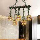 GobekUsa Black Birdcage Metallic Linear Pendant with Rose Vine: 5 Bulbs Rope Island Light Fixture