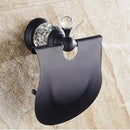 GobekUsa Black Brass & Crystal Bathroom Accessories Set - Towel Rack, Towel Bar, Paper Holder, Soap Dish, Cup Holder, Toilet JM251