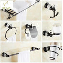 GobekUsa Black Brass & Crystal Bathroom Accessories Set - Towel Rack, Towel Bar, Paper Holder, Soap Dish, Cup Holder, Toilet JM251