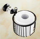 GobekUsa Black Brass & Crystal Bathroom Accessories Set - Towel Rack, Towel Bar, Paper Holder, Soap Dish, Cup Holder, Toilet JM251