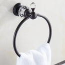 GobekUsa Black Brass & Crystal Bathroom Accessories Set - Towel Rack, Towel Bar, Paper Holder, Soap Dish, Cup Holder, Toilet JM251