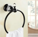 GobekUsa Black Brass & Crystal Bathroom Accessories Set - Towel Rack, Towel Bar, Paper Holder, Soap Dish, Cup Holder, Toilet JM251
