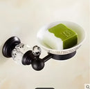 GobekUsa Black Brass & Crystal Bathroom Accessories Set - Towel Rack, Towel Bar, Paper Holder, Soap Dish, Cup Holder, Toilet JM251