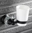 GobekUsa Black Brass & Crystal Bathroom Accessories Set - Towel Rack, Towel Bar, Paper Holder, Soap Dish, Cup Holder, Toilet JM251