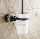 GobekUsa Black Brass & Crystal Bathroom Accessories Set - Towel Rack, Towel Bar, Paper Holder, Soap Dish, Cup Holder, Toilet JM251
