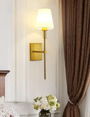 GobekUsa Black Brass Fabric Shade LED Wall Sconce for Bedroom & Mirror Decor