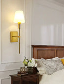 GobekUsa Black Brass Fabric Shade LED Wall Sconce for Bedroom & Mirror Decor