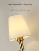 GobekUsa Black Brass Fabric Shade LED Wall Sconce for Bedroom & Mirror Decor
