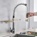 GobekUsa Black Bronze Dual Spout Kitchen Faucet with Pull Down Sprayer